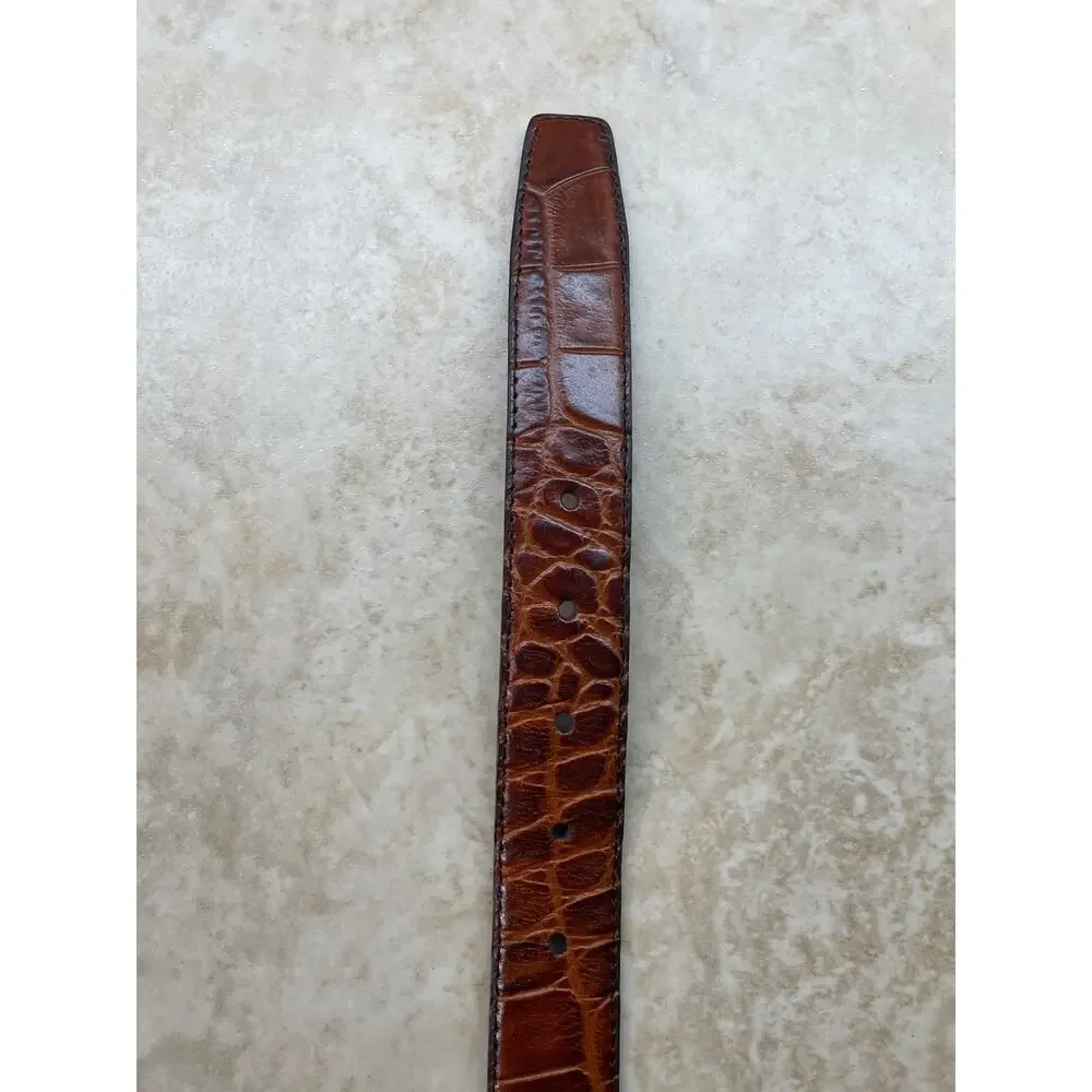 Jos A Bank Belt Size 42 Leather Brown Croc Embossed Gold Tone Buckle Classic